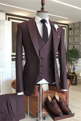 Elroy Glamorous Burgundy Peaked Lapel 3-Piece Men's Prom Suit