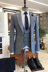 Elliott Chic Blue Peaked Lapel 3-Piece Men's Prom Suit