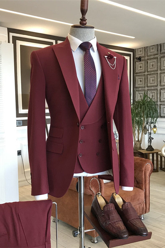 Ford Burgundy Three-Piece Peaked Lapel Prom Suit