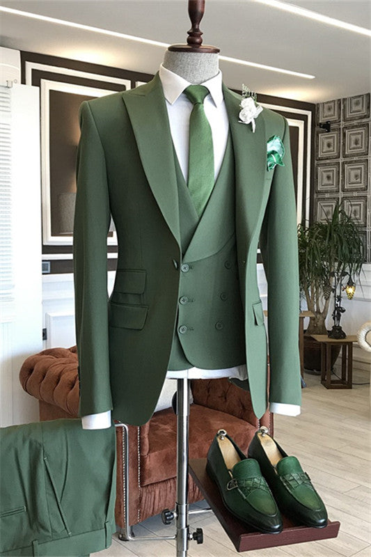 Ernest Modern Deep Sage Peaked Lapel 3-Piece Prom Suit