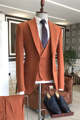 Orange Three-Piece Peaked Lapel Prom Suit