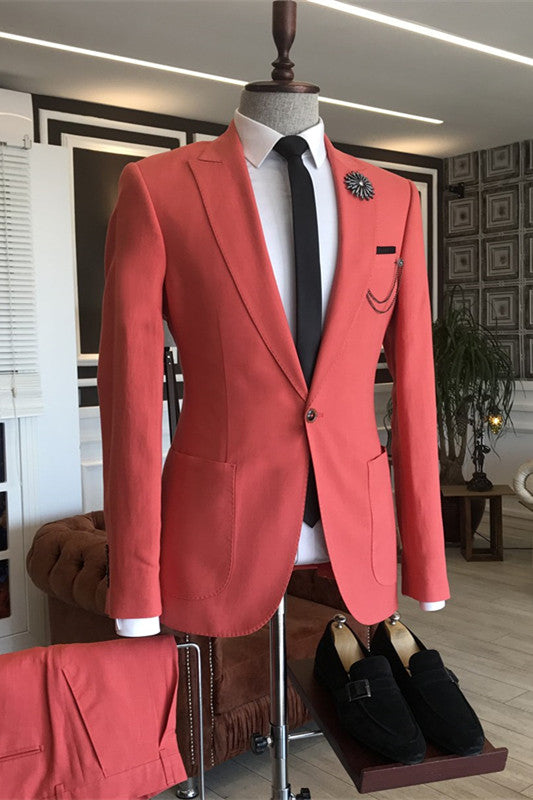 Frank Rose Red Two-Piece Peaked Lapel Prom Suit