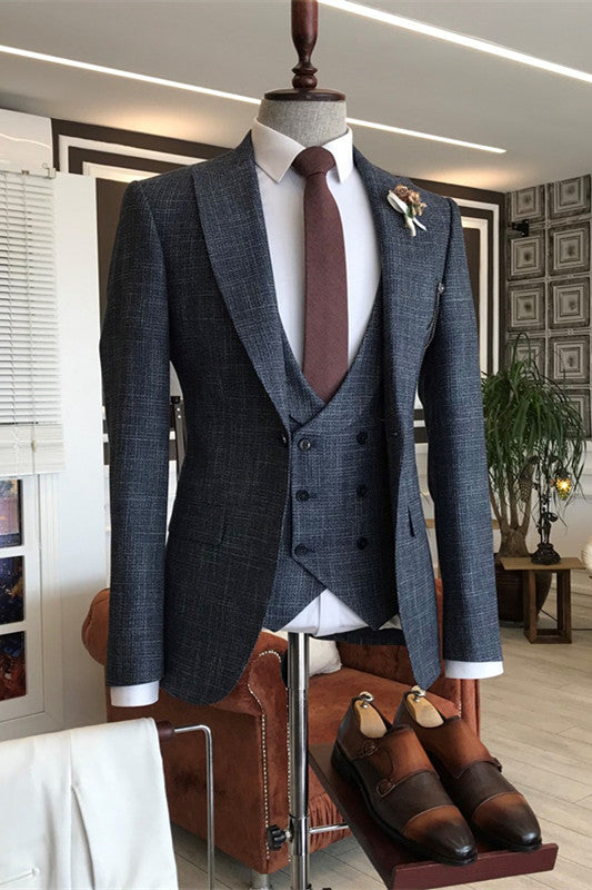 Black Three-Piece Peaked Lapel Business Suit