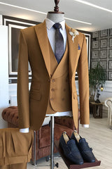 Eugene Glamorous Khaki Peaked Lapel 3-Piece Prom Suit