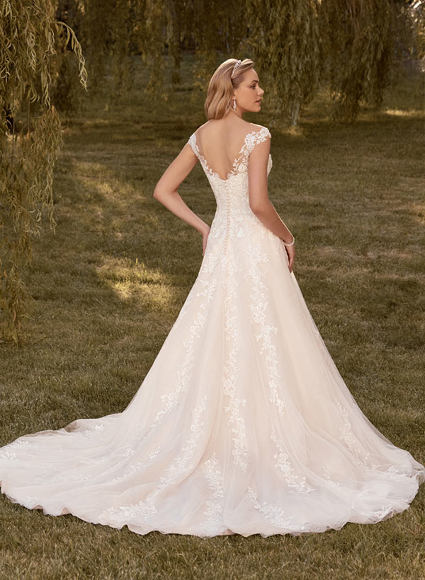 A-Line Princess Wedding Dress with Appliques Lace