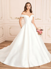 Ivory Wedding Dress A Line Off the Shoulder Satin Bridal Dress