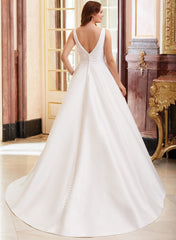 Satin V-neck Ball-Gown Wedding Dresses