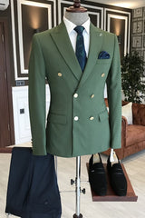 Harris Fancy Green Peaked Lapel Double Breasted Prom Suit