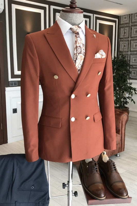 Rufous Double-Breasted Peaked Lapel Prom Suit