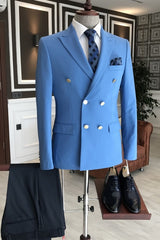 Harrison Blue Peaked Lapel Double Breasted Fashion Prom Suit