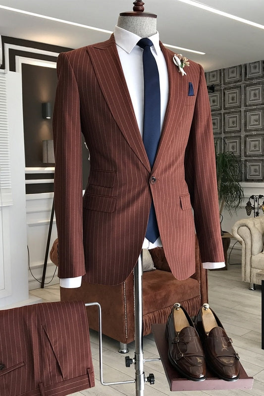 Hilary Chic Rufous Peaked Lapel 2-Piece Bespoke Striped Business Suit