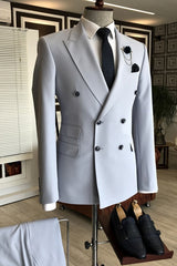 Hiram Light Blue Double-Breasted Peaked Lapel Prom Suit