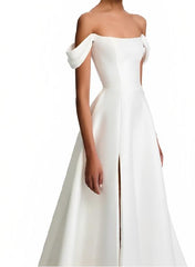 Off The Shoulder Court Train Wedding Dress With Split Front