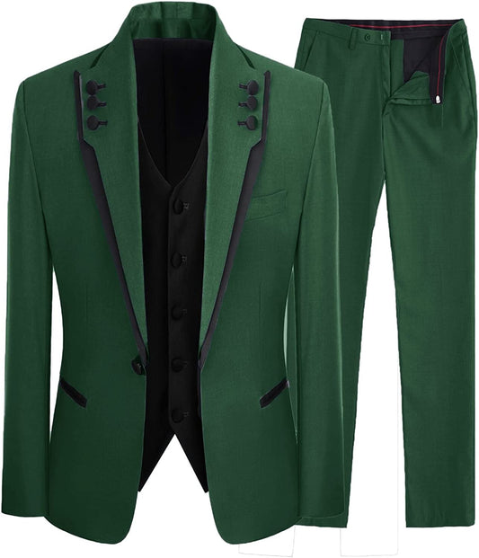 Green Three-Piece Shawl Lapel Prom Suit