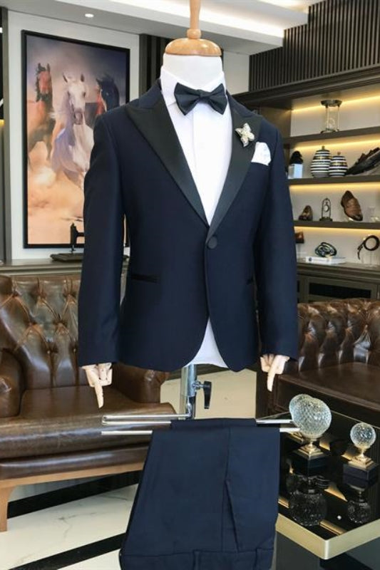 Kevin Navy Blue Two-Piece Peaked Lapel Prom Suit