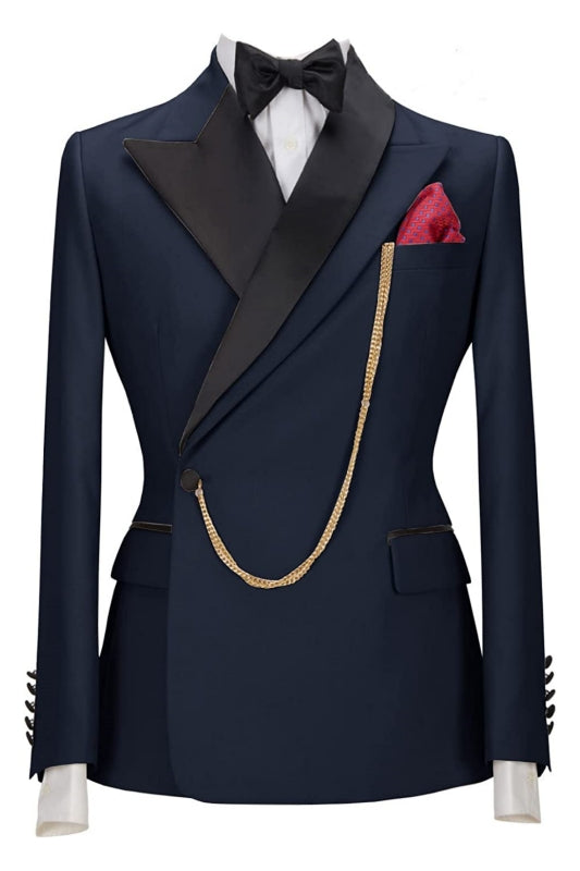 Navy Blue Two-Piece Peaked Lapel Prom Suit