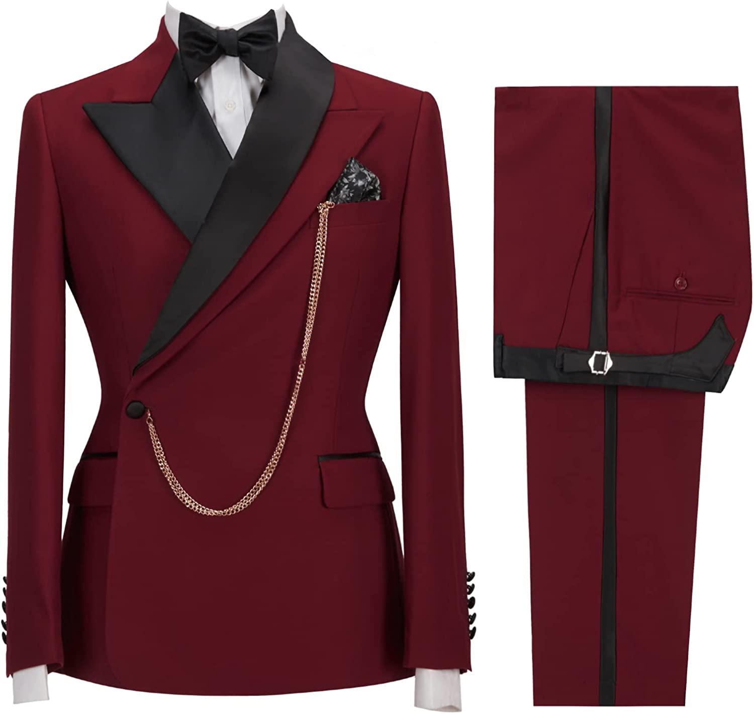 Ives Burgundy Peaked Lapel 2-Piece Slim Fit Prom Suit