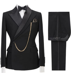 Isidore Modern Black Peaked Lapel 2-Piece Prom Suit