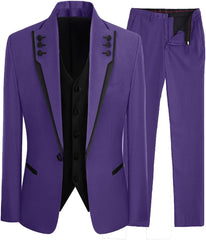 Purple Three-Piece Shawl Lapel Prom Suit