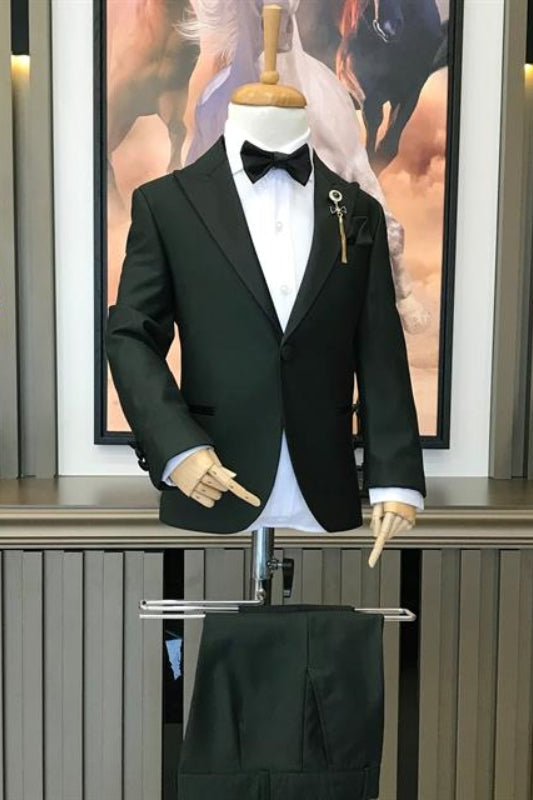 Dark Green Two-Piece Peaked Lapel Prom Suit