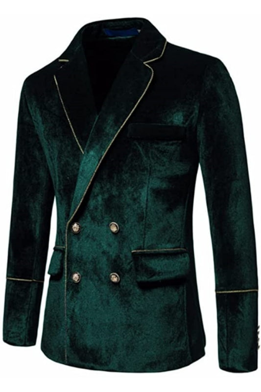 Kennedy Chic Dark Green Notched Lapel Double Breasted Velvet Prom Suit