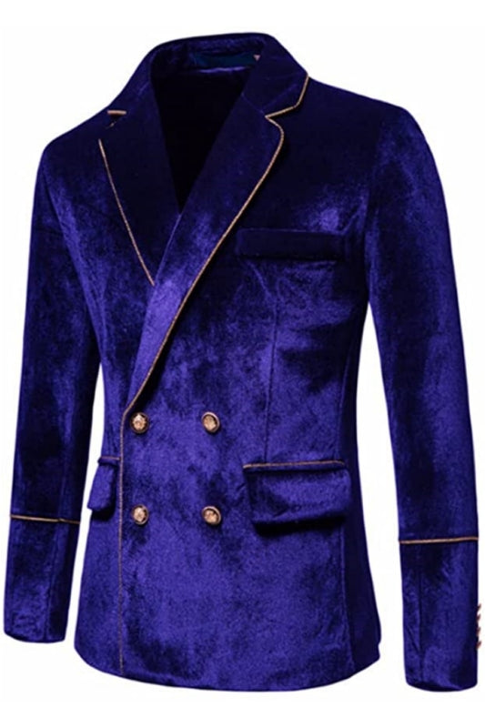 Kenneth Modern Violet Notched Lapel Double Breasted Velvet Prom Suit