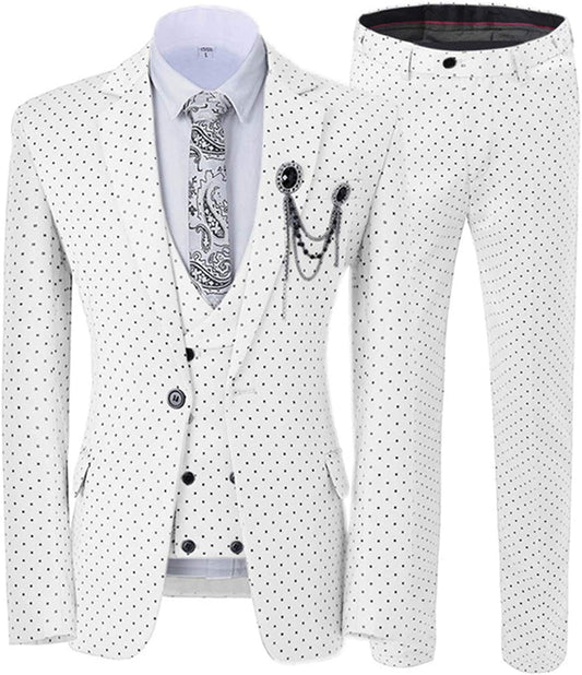 Hunter Bespoke White Notched Lapel 3-Piece Prom Suit with Black Dot