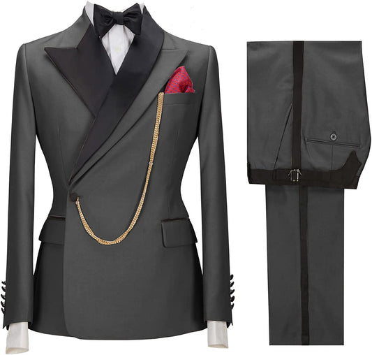 Gray Two-Piece Peaked Lapel Prom Suit