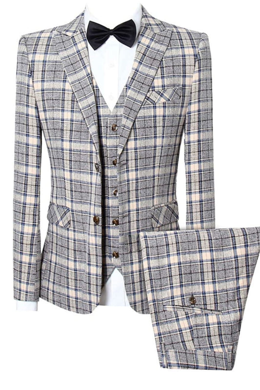 Joseph Yellow Plaid Peaked Lapel 3-Piece Slim Fit Business Suit