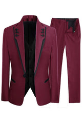 Jean Burgundy Three-Piece Shawl Lapel Prom Suit