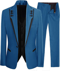 Jay Newest Blue Shawl Lapel 3-Piece Prom Suit