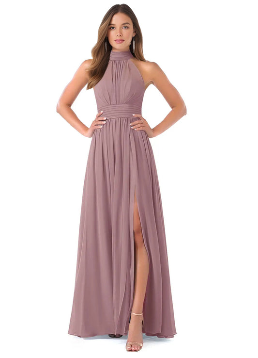 Bridesmaid Dresses: High Neck Chiffon with Bow