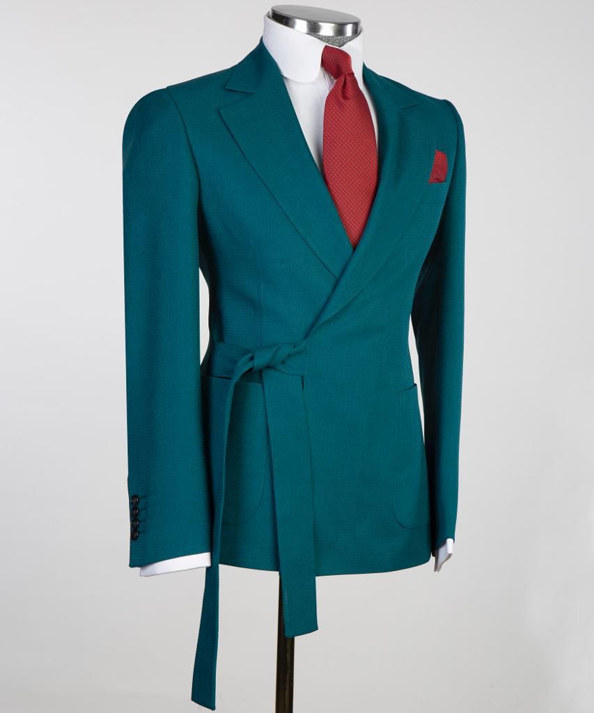 Lester Chic Teal Blue Notched Lapel 2-Piece Prom Suit