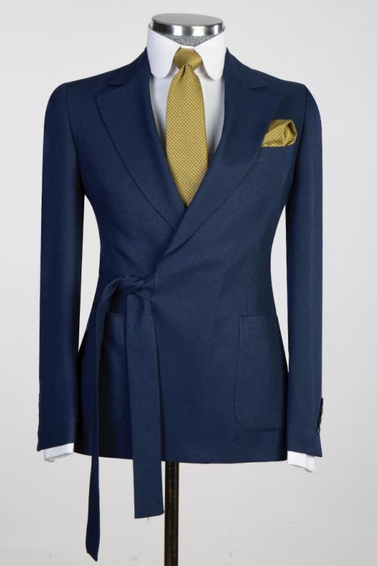 Leonard Navy Blue Two-Piece Notched Lapel Prom Suit