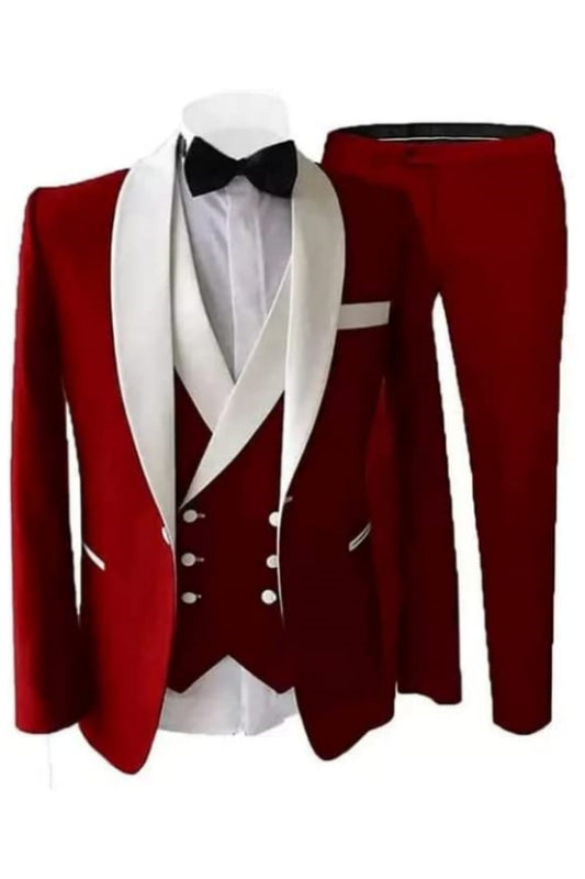 Luther Chic Red Shawl Lapel 3-Piece Wedding Suit