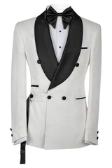 Lee White Double-Breasted Wedding Suit with Black Shawl Lapel