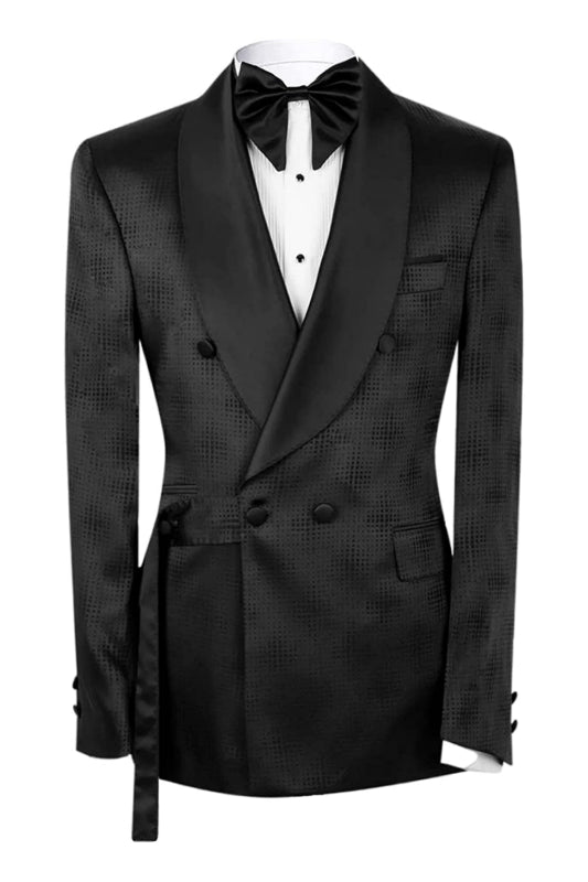 Leif Fancy Black Shawl Lapel Double Breasted Wedding Suit