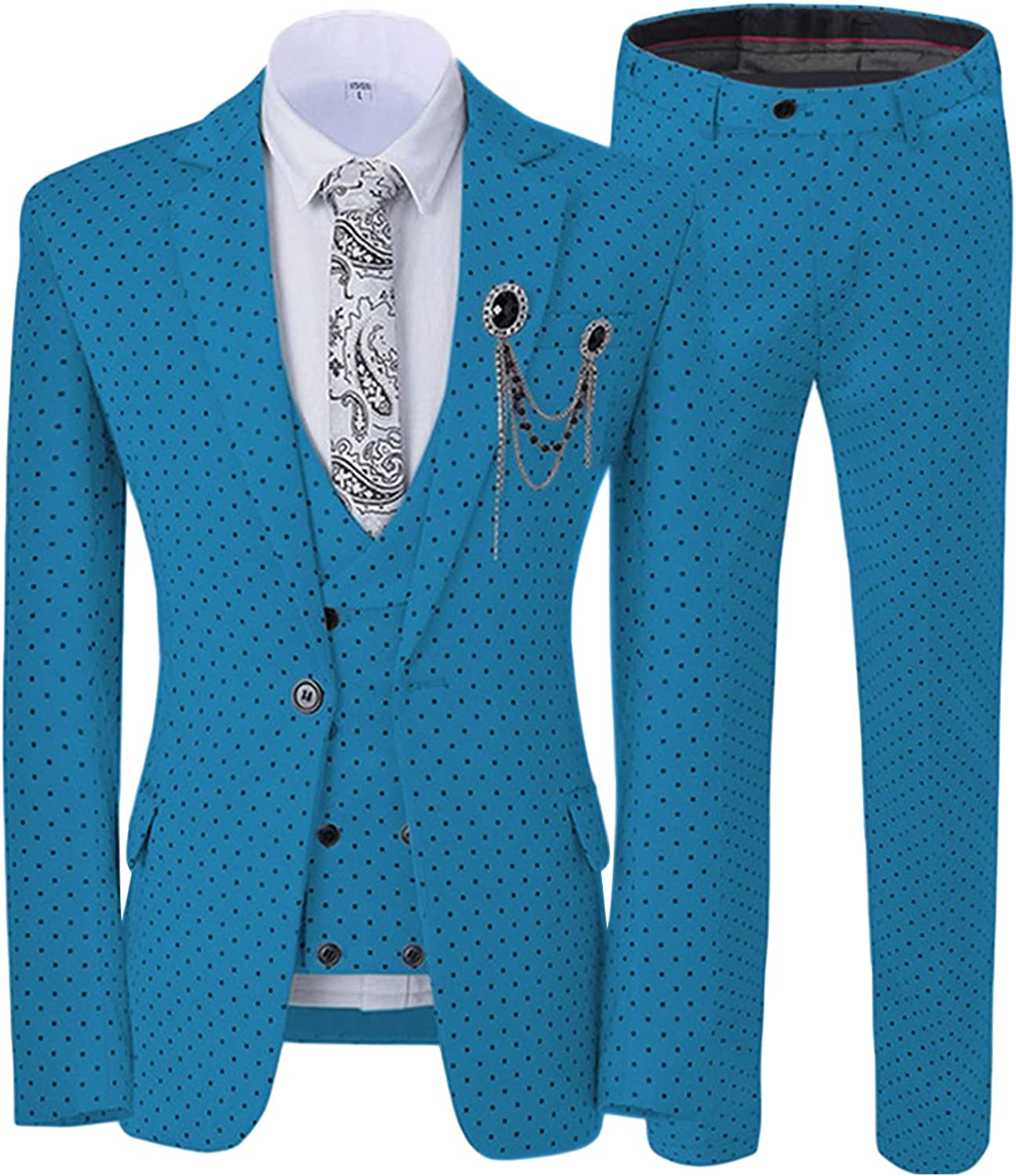 Blue Three-Piece Notched Lapel Prom Suit