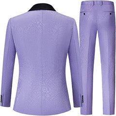 Lucas Purple Double-Breasted Jacquard Wedding Suit with Black Velvet Shawl Lapel