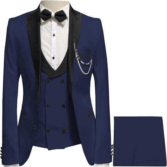 Michael Navy Blue Three-Piece Peaked Lapel Prom Suit