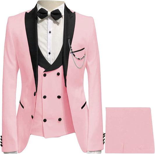 Mitchell Stylish Pink Peaked Lapel 3-Piece Prom Suit