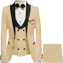 Moore Champagne Peaked Lapel 3-Piece Close Fitting Prom Suit