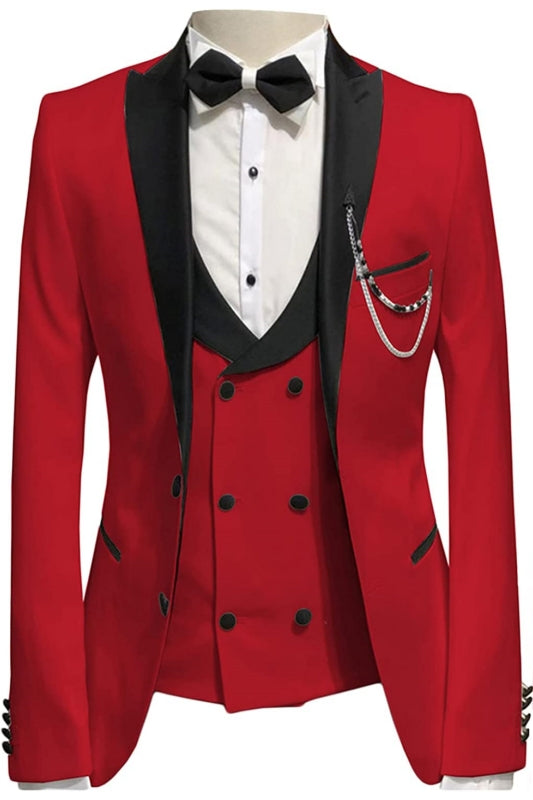 Montague Red Peaked Lapel 3-Piece Bespoke Prom Suit