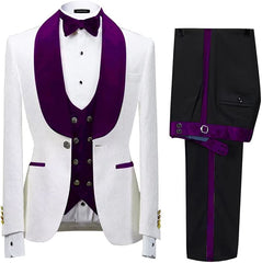 Murphy Glamorous Purple Shawl Lapel 3-Piece Jacquard Wedding Suit