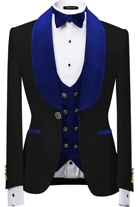 Nash Modern Royal Blue Shawl Lapel 3-Piece Velvet Wedding Suit