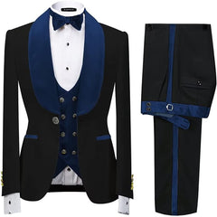 Neal Formal Navy Blue Shawl Lapel 3-Piece Velvet Wedding Suit