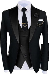 Nicholas Classic Black Shawl Lapel 3-Piece Prom Suit