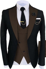 Brown Three-Piece Shawl Lapel Prom Suit