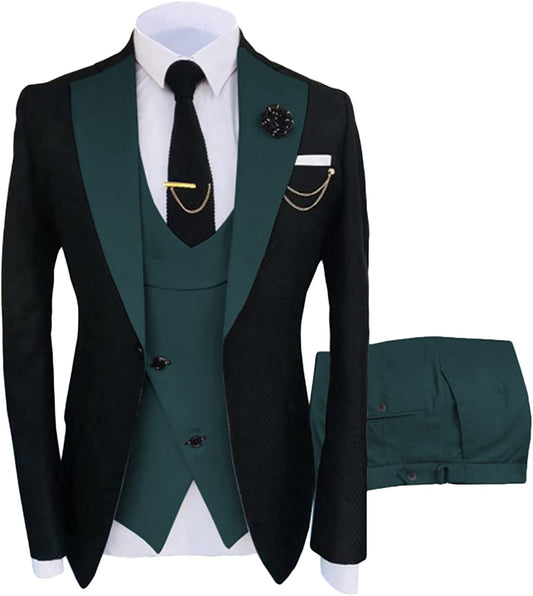 Noel Glamorous Dark Green Shawl Lapel 3-Piece Prom Suit