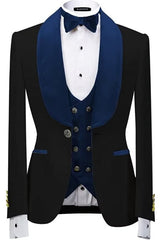 Neal Formal Navy Blue Shawl Lapel 3-Piece Velvet Wedding Suit